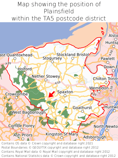 Map showing location of Plainsfield within TA5