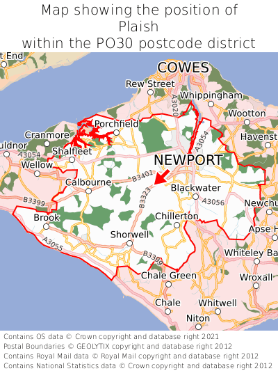 Map showing location of Plaish within PO30