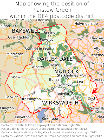 Map showing location of Plaistow Green within DE4