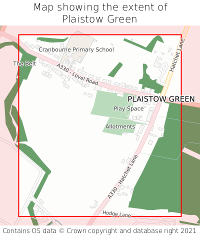 Map showing extent of Plaistow Green as bounding box