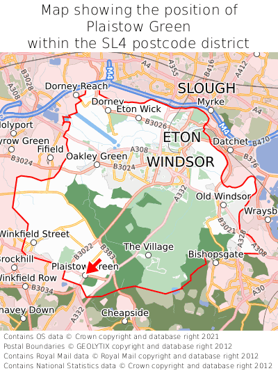 Map showing location of Plaistow Green within SL4