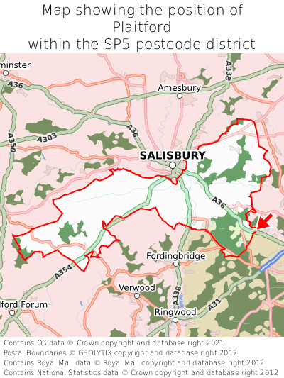 Map showing location of Plaitford within SP5
