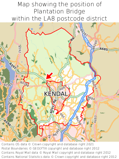 Map showing location of Plantation Bridge within LA8