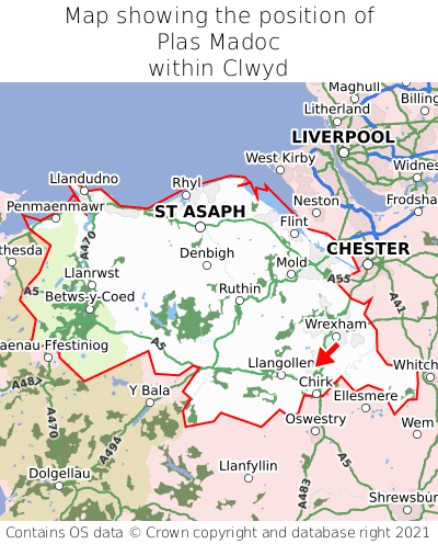 Map showing location of Plas Madoc within Clwyd