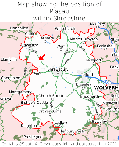 Map showing location of Plasau within Shropshire