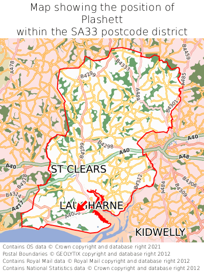 Map showing location of Plashett within SA33