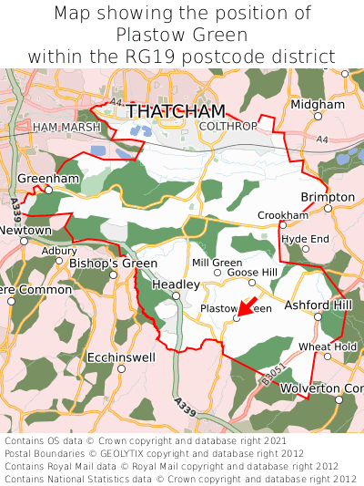 Map showing location of Plastow Green within RG19