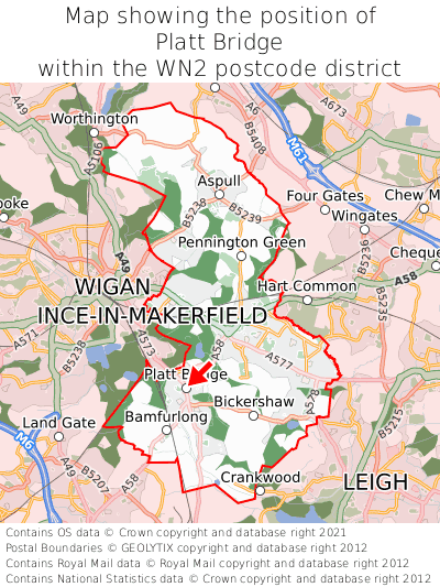 Map showing location of Platt Bridge within WN2