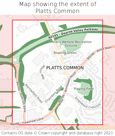 Map showing extent of Platts Common as bounding box