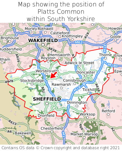 Map showing location of Platts Common within South Yorkshire