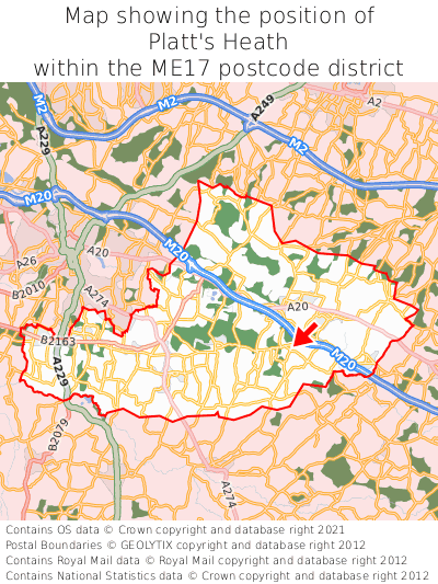 Map showing location of Platt's Heath within ME17