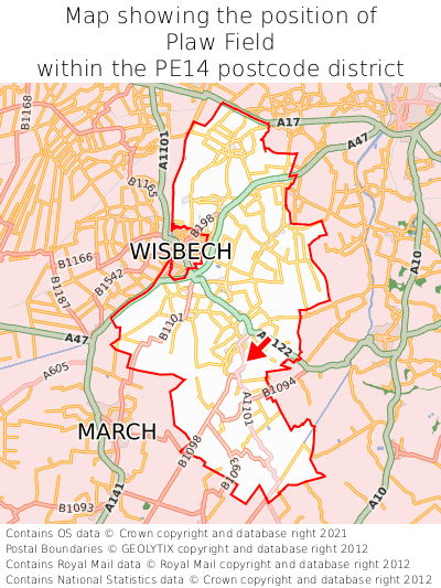 Map showing location of Plaw Field within PE14