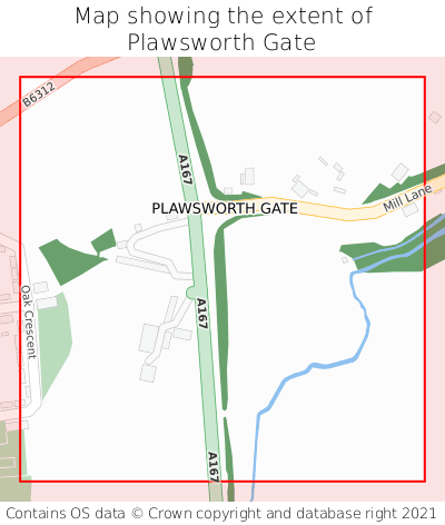 Map showing extent of Plawsworth Gate as bounding box
