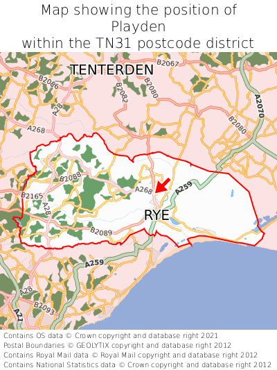 Map showing location of Playden within TN31