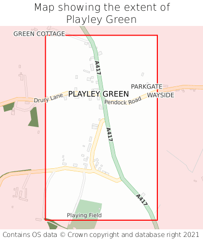 Map showing extent of Playley Green as bounding box