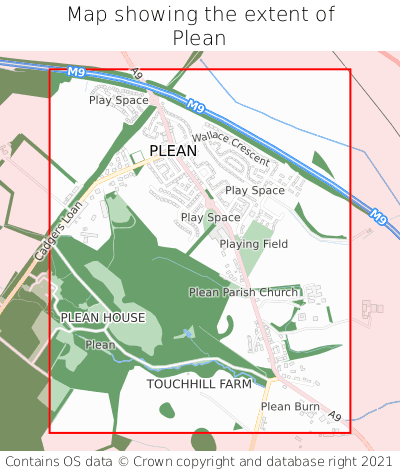 Map showing extent of Plean as bounding box