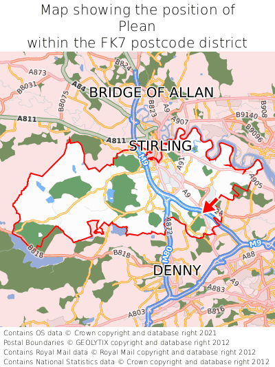 Map showing location of Plean within FK7