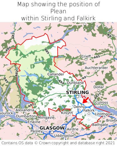 Map showing location of Plean within Stirling and Falkirk