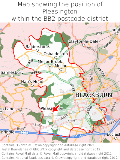 Map showing location of Pleasington within BB2