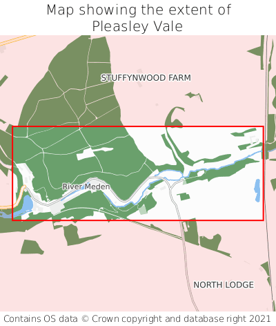 Map showing extent of Pleasley Vale as bounding box