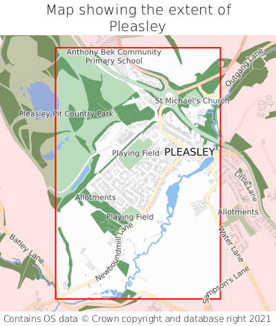 Map showing extent of Pleasley as bounding box