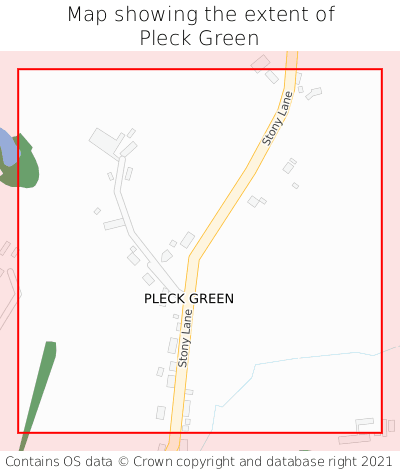 Map showing extent of Pleck Green as bounding box