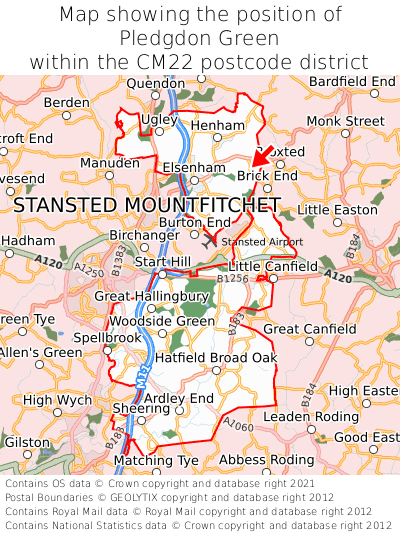 Map showing location of Pledgdon Green within CM22