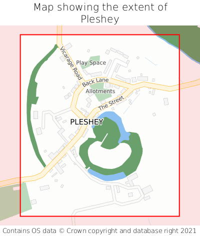 Map showing extent of Pleshey as bounding box