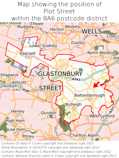Map showing location of Plot Street within BA6