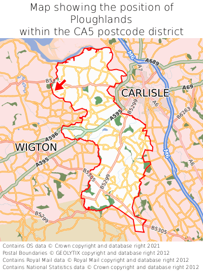Map showing location of Ploughlands within CA5