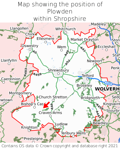 Map showing location of Plowden within Shropshire