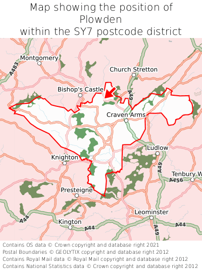 Map showing location of Plowden within SY7