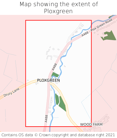 Map showing extent of Ploxgreen as bounding box
