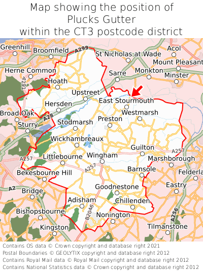 Map showing location of Plucks Gutter within CT3