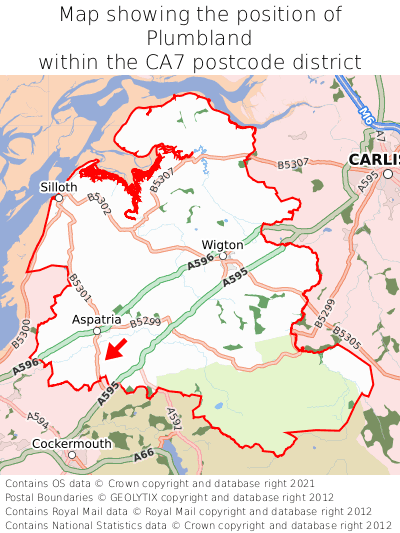 Map showing location of Plumbland within CA7