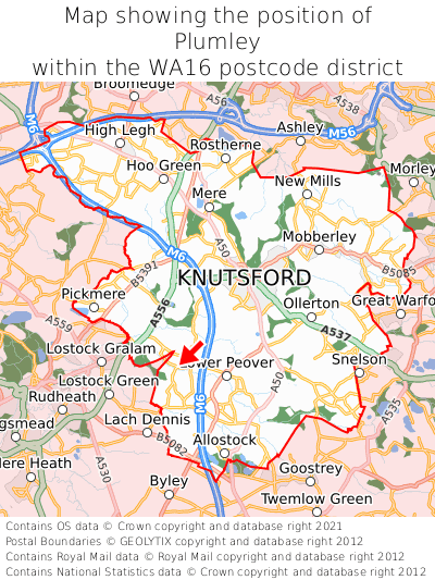 Map showing location of Plumley within WA16