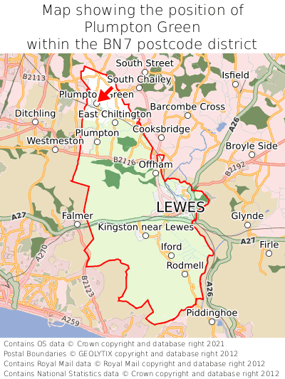 Map showing location of Plumpton Green within BN7