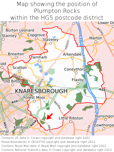 Map showing location of Plumpton Rocks within HG5