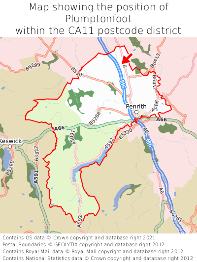 Map showing location of Plumptonfoot within CA11