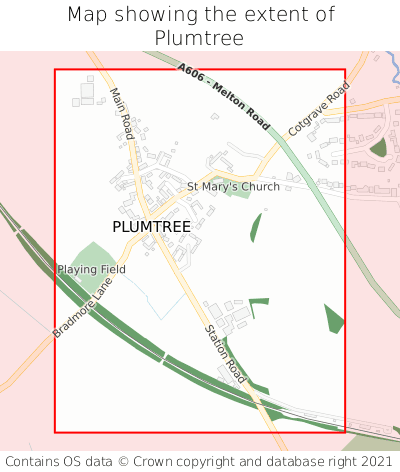 Map showing extent of Plumtree as bounding box