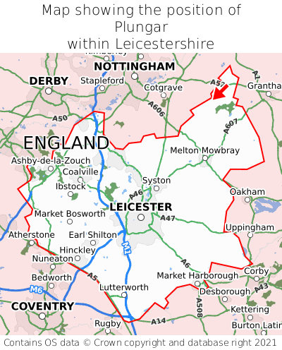 Map showing location of Plungar within Leicestershire
