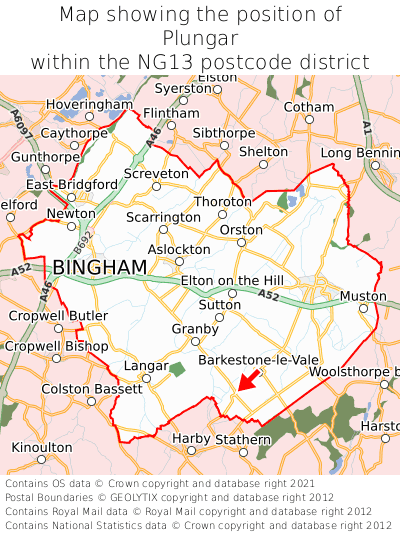 Map showing location of Plungar within NG13