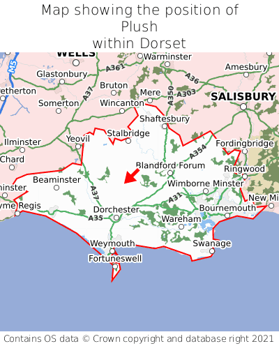 Map showing location of Plush within Dorset