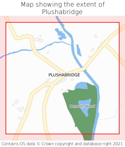Map showing extent of Plushabridge as bounding box
