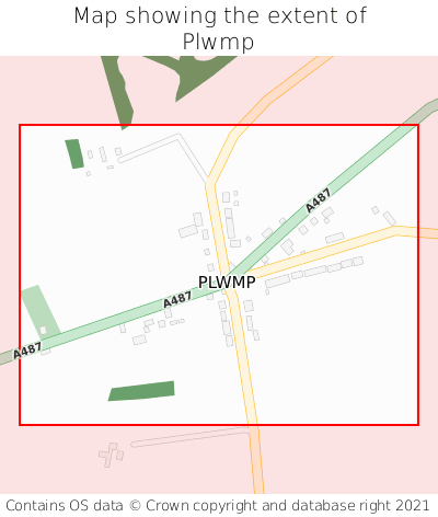 Map showing extent of Plwmp as bounding box