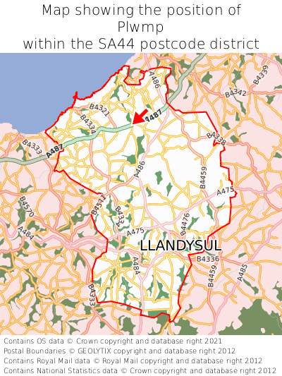 Map showing location of Plwmp within SA44