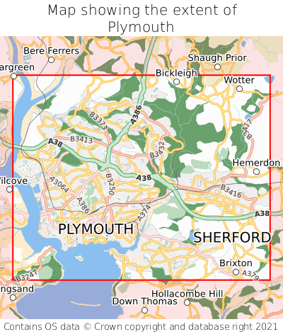Map showing extent of Plymouth as bounding box