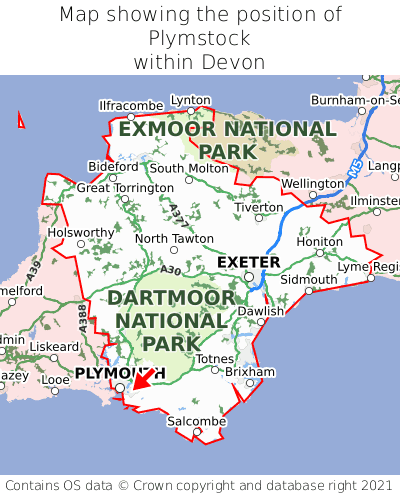 Map showing location of Plymstock within Devon