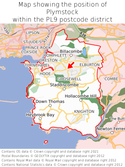 Map showing location of Plymstock within PL9
