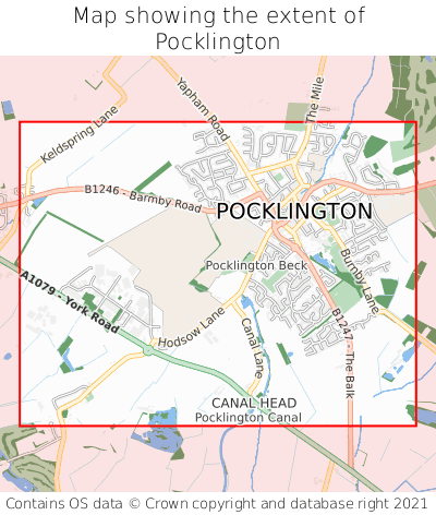 Map showing extent of Pocklington as bounding box